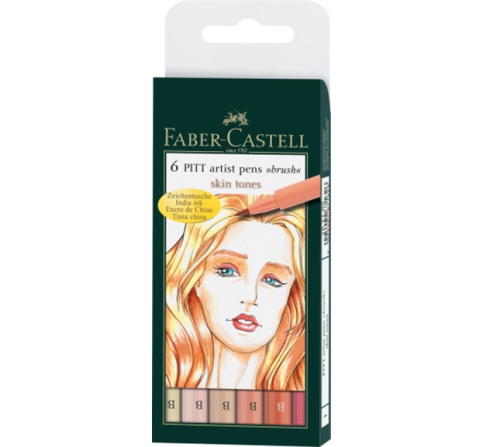 Капиллярная ручка-кисточка Набор PITT Faber-Castell artist pen B 6 цветов Телесные оттенки - 167162