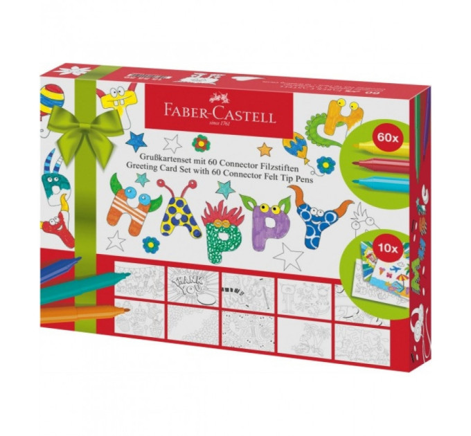 Фломастеры Faber-Castell Connector 60 цветов + 10 поздравительных открыток 155559