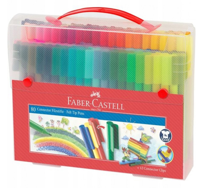 Фломастеры Faber-Castell Connector 80 цветов в платиковом чемодане 155579