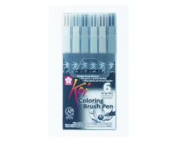 Набор маркеров Koi Coloring Brush Pen, GRAY 6 шт Sakura