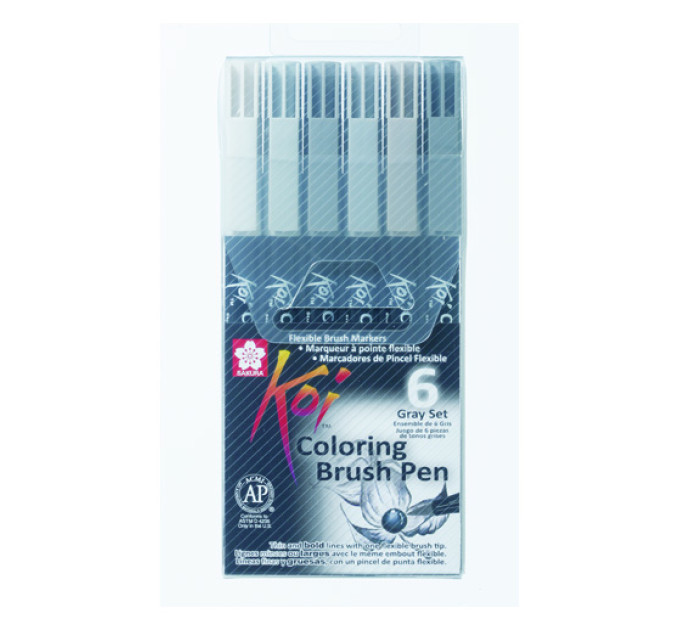 Набор маркеров Koi Coloring Brush Pen, GRAY 6 цв., Sakura