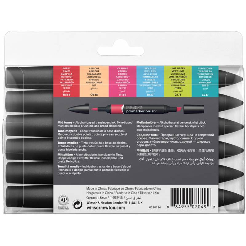 Набор маркеров Winsor Newton, BrushMarker 6 шт. СРЕДНИЕ ТОНА-foto3