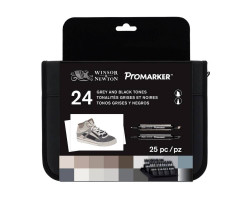 Набор двухсторонних маркеров Promarker Black and Greys 24 шт в пенале W&N