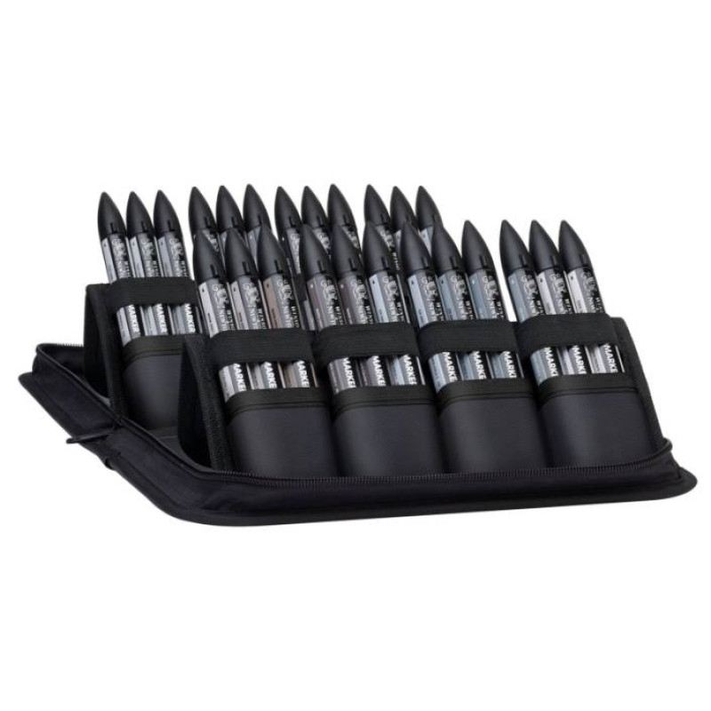 Набор двухсторонних маркеров Promarker Black and Greys 24 шт в пенале W N-foto3
