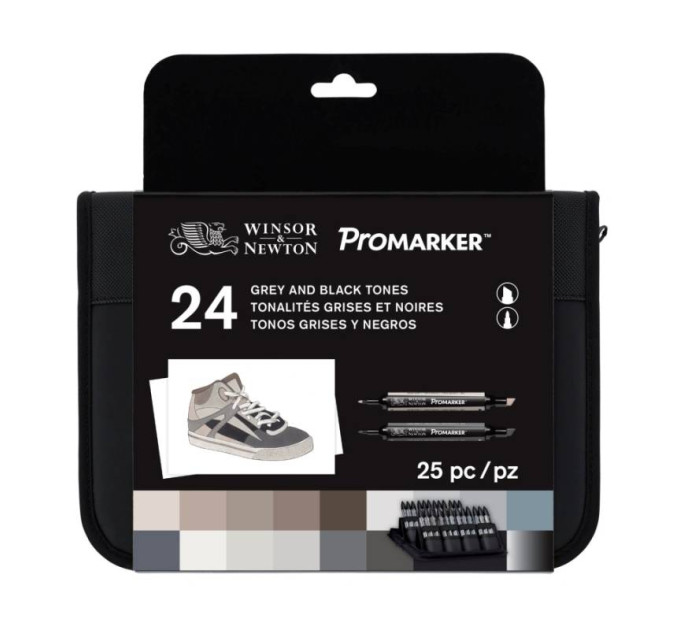 Набор двухсторонних маркеров Promarker Black and Greys 24 шт в пенале W&N