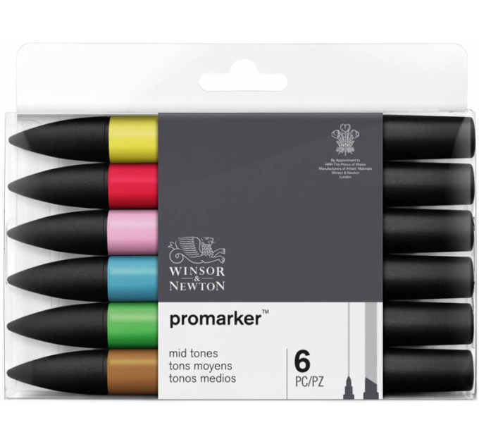 Набір двосторонніх маркерів Promarker Середні тони 6 шт, Winsor Newton