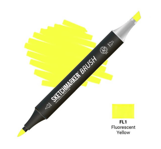 Маркер двусторонний SketchMarker Brush Флуоресцентный желтый, SMB-FL1