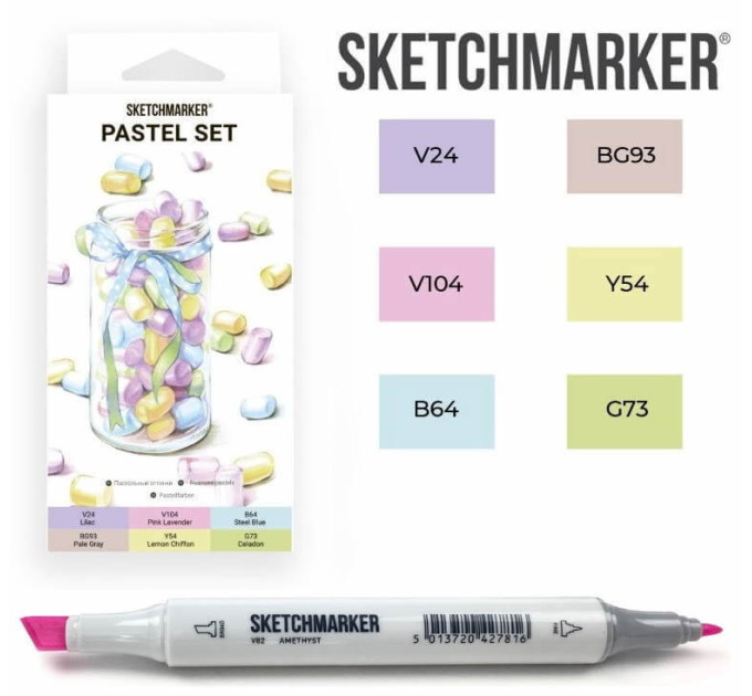 Маркеры для скетчинга SketchMarker набор 6 шт, Pastel, Пастельные тона SM-6PAST