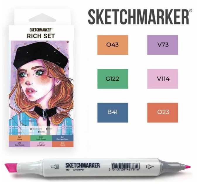 Маркеры для скетчинга SketchMarker набор 6 шт, Rich, Насыщенный SM-6RICH