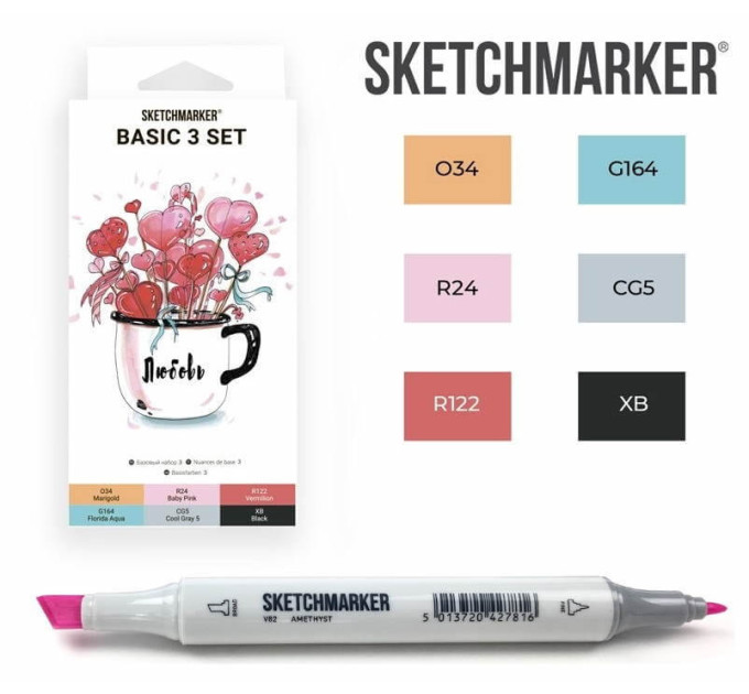 Маркеры для скетчинга SketchMarker набор 6 шт, Basic 3 Базовые цвета 3, SM-6BAS3