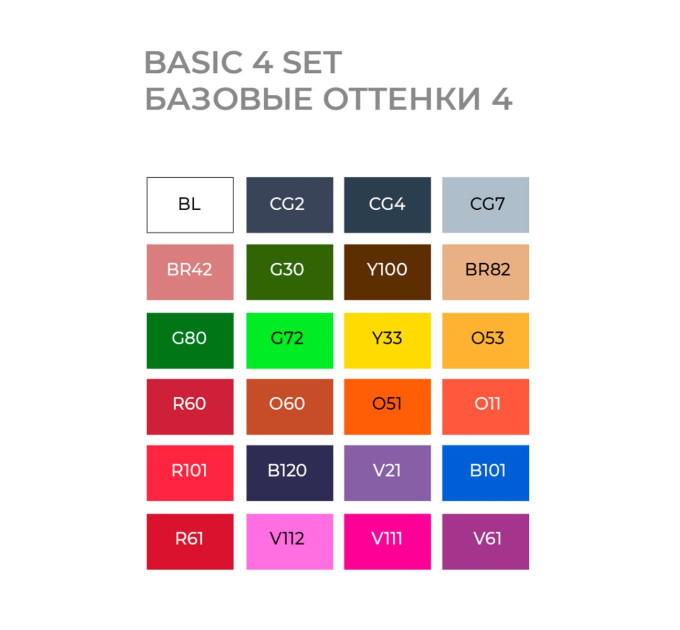 Маркеры Sketchmarker в наборе Basic 4 set 24 - Базовые оттенки сет 4 - 24 маркера + сумка органайзер - арт-24bas4