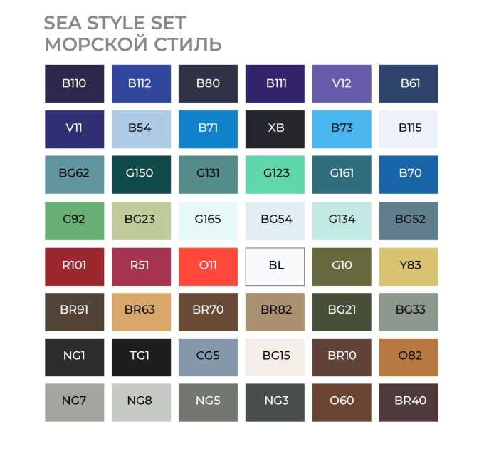 Набор маркеров SketchMarker Sea Style - Морской стиль 48 шт. (В пластик. Кейсе), SM-48SEA
