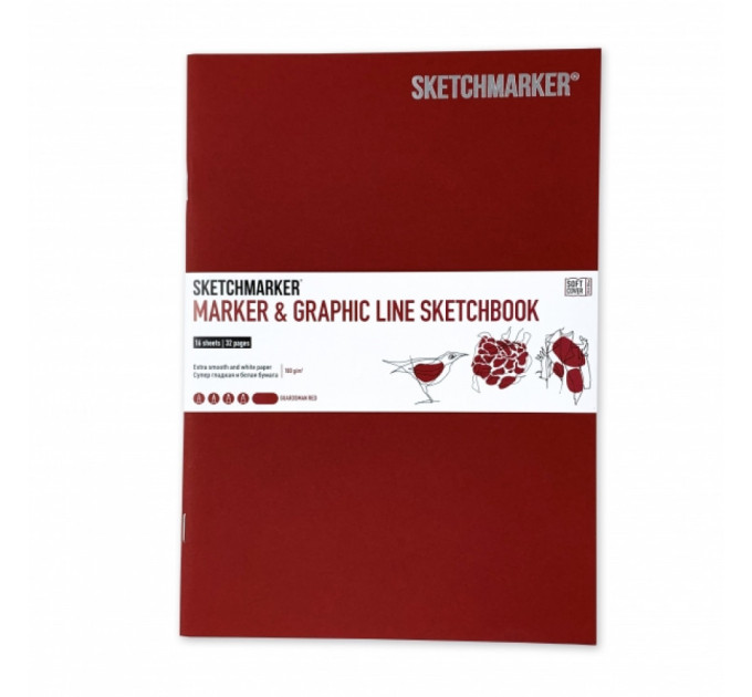 Скетчбук SketchMarker В5 16 листов, 180 г, красный, MGLSM / GRED