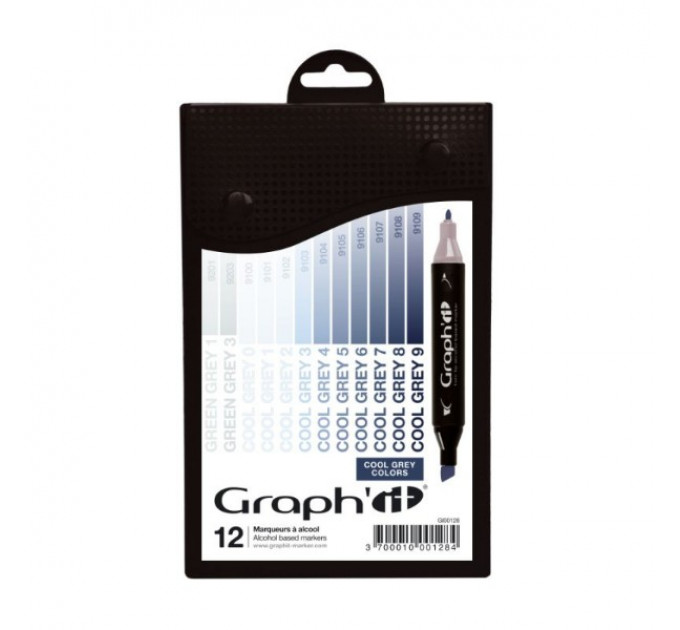 Маркеры Graphit в наборах, Оттенки холодного серого, 12 шт - GI00128