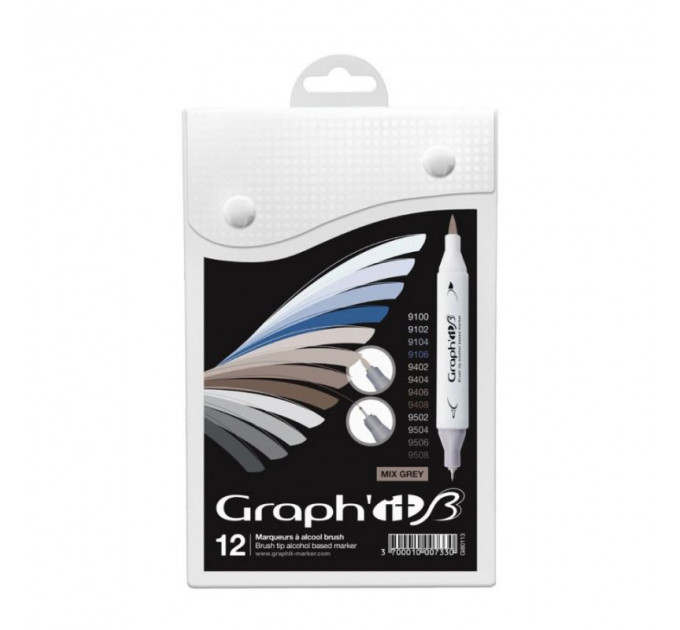 Маркеры Graphit в наборах Brush Mix greys 12 шт - GI80113